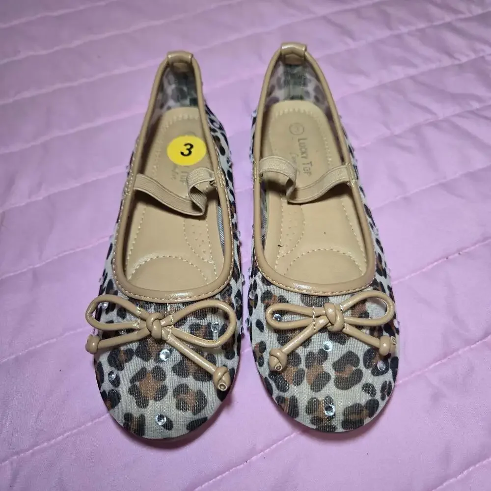 Lucky Top Girls Leopard Print Bow Mary Jane Flats Size 3